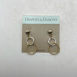 NWT Drapers & Damons Earrings Stud Dangle Gold Tone Circle Women Jewelry
